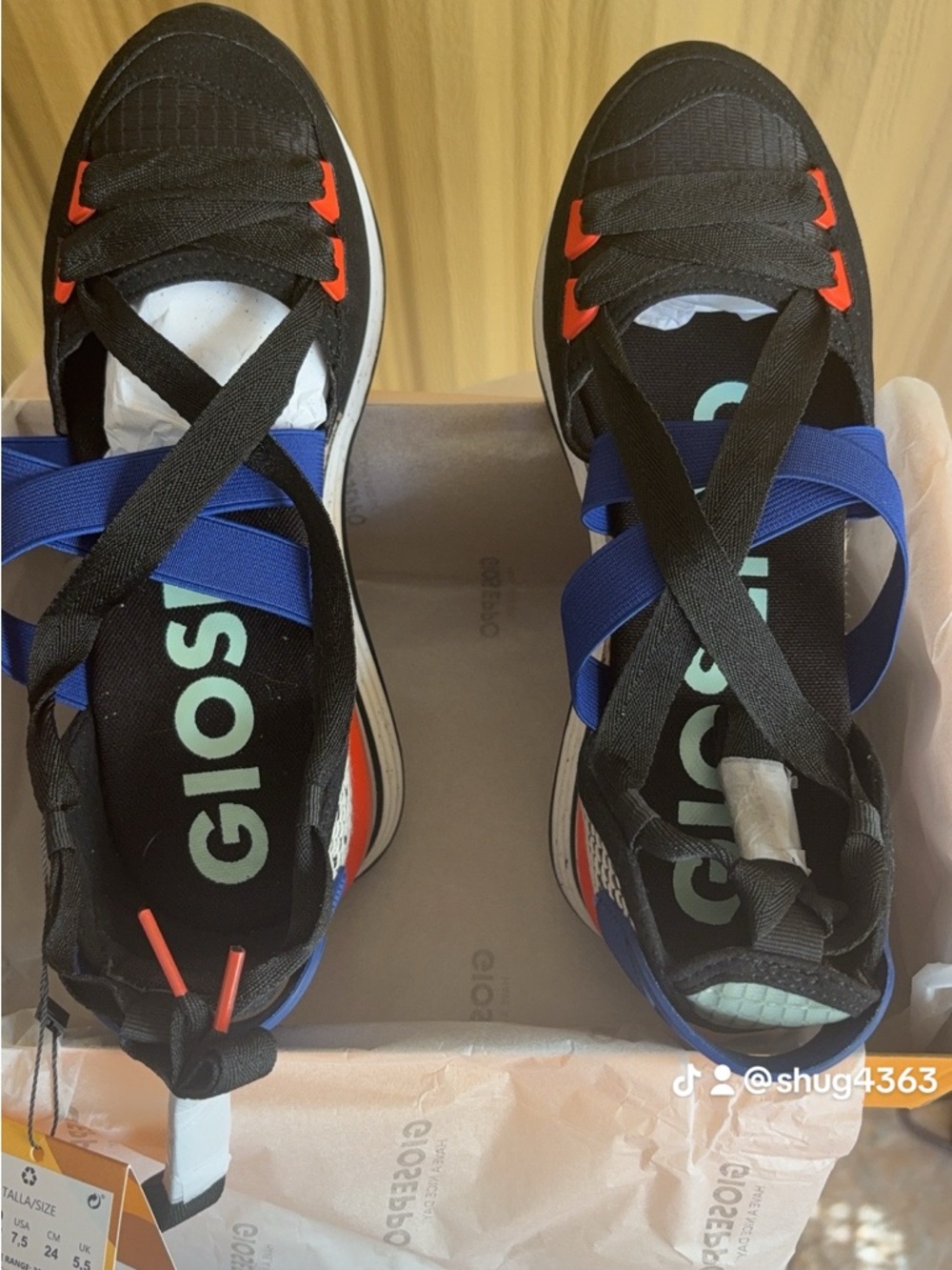 Women's Black Sneakers with Blue and Red Accents